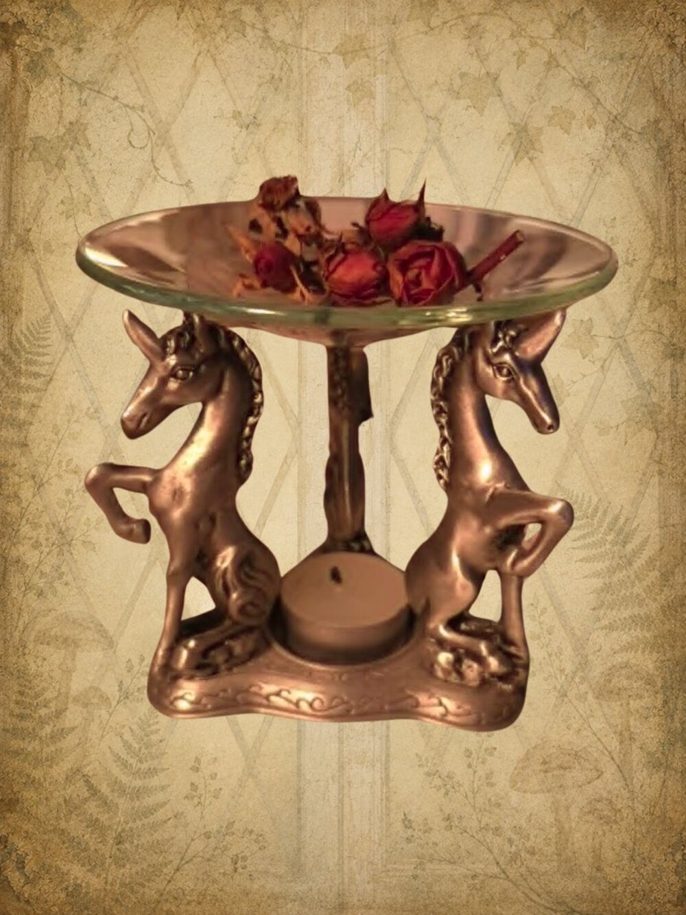 Beyond Midnight π¦π§ββοΈ Vintage Pewter Unicorn Oil Warmer Glass Wax Melt Burner